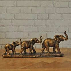 Déco Famille 3 éléphants Dorés 41x10x17cm