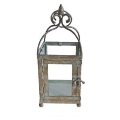 Lanterne De Jardin Fer Gris 11x11x27cm