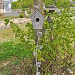 Nichoir Oiseaux Tuteur Patiné Gris16x12x137cm