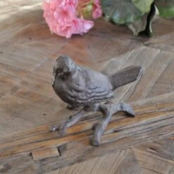 Oiseau Sur Sa Branche Fonte 13x9x10cm