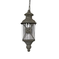 Lanterne Suspendue Gris Patiné 12x31cm