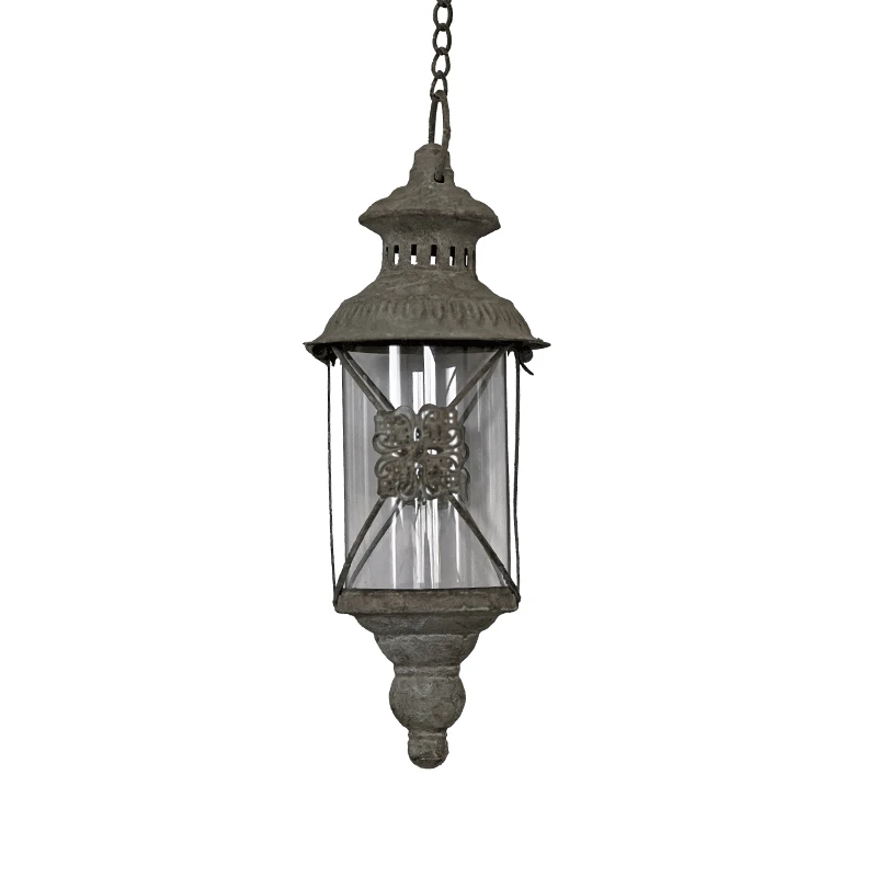 Lanterne Suspendue Gris Patiné 12x31cm