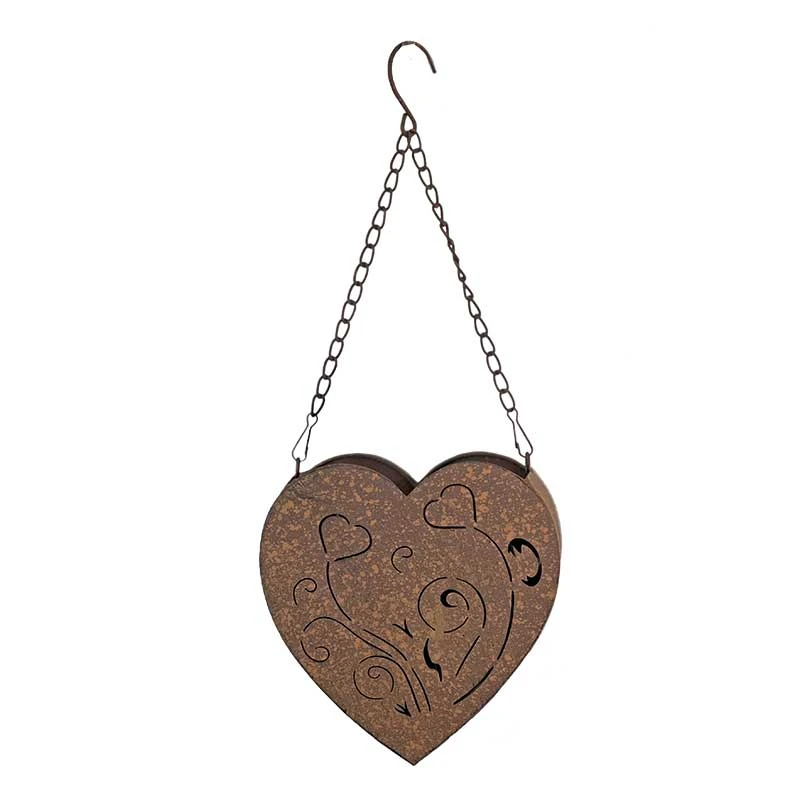 Photophore Suspendu Coeur Fer 45x18x8cm