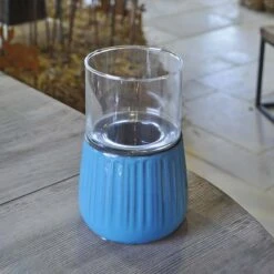 Bougeoir Verre Azur 12x19cm