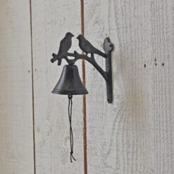Cloche D'entrée En Fonte - 2 Oiseaux 20x10x19cm