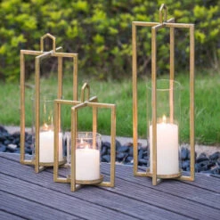 Ensemble 3 Lanternes Dorées 42x13x13cm