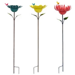 Ensemble 3 Tuteurs Oiseaux Sur Fleurs 28x25x118cm