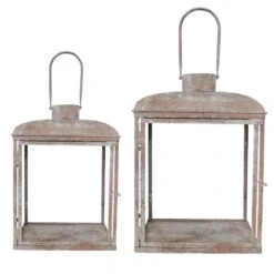 Ensemble Lanterne Fer Patinée 30x60cm