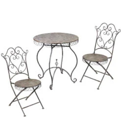 Ensemble Table Et 2 Chaises Fer Vintage Pour Jardin 70x70x75cm