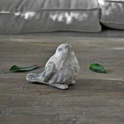 Statue Oiseau Déco Résine Patinée Blanc 15x11x12cm