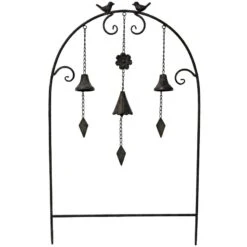 Treillage Jardin Fer Clochettes Oiseaux 50x7x84 Cm
